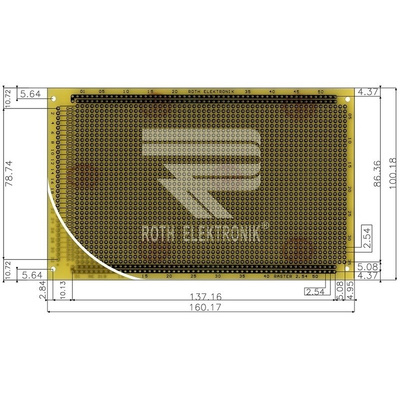 RE318-LF, Single Sided DIN 41612 C Eurocard PCB FR4 With 33 x 55 1mm Holes, 2.54 x 2.54mm Pitch, 160 x 100 x 1.5mm