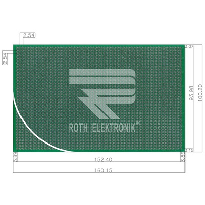 RE212-LFDS, Double Sided Eurocard PCB FR4 With 38 x 61 1mm Holes, 2.54 x 2.54mm Pitch, 160.15 x 100.2mm