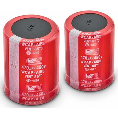 Wurth Elektronik 150μF Aluminium Electrolytic Capacitor 450V dc, Snap-In - 861221485013