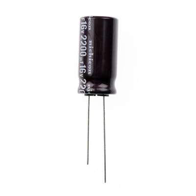 Nichicon 2200μF Aluminium Electrolytic Capacitor 16V dc, Radial, Through Hole - UPS1C222MHD