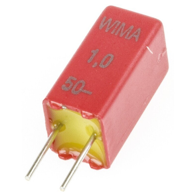 WIMA MKS02 Polyester Film Capacitor, 30 V ac, 50 V dc, ±20%, 1μF, Through Hole