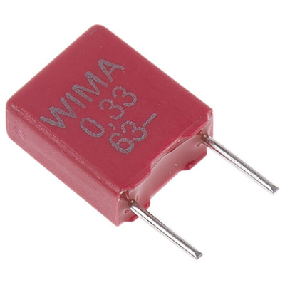 WIMA MKS2 Polyester Film Capacitor, 40 V ac, 63 V dc, ±10%, 330nF, Through Hole