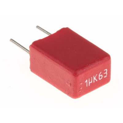 WIMA MKS2 Polyester Film Capacitor, 40 V ac, 63 V dc, ±10%, 1μF, Through Hole