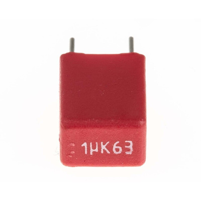 WIMA MKS2 Polyester Film Capacitor, 40 V ac, 63 V dc, ±10%, 1μF, Through Hole