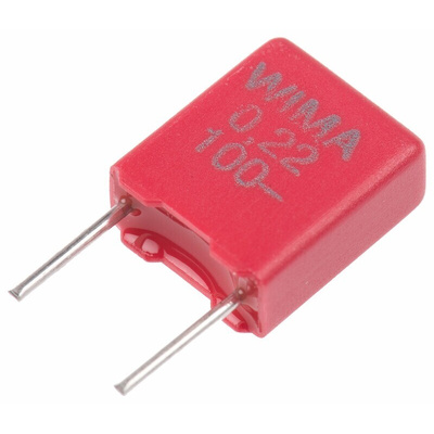 WIMA MKS2 Polyester Film Capacitor, 63 V ac, 100 V dc, ±10%, 220nF, Through Hole