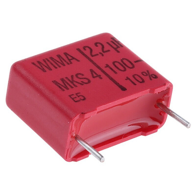 WIMA MKS4 Polyester Film Capacitor, 63 V ac, 100 V dc, ±10%, 2.2μF, Through Hole