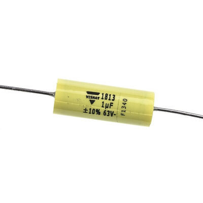 Vishay MKT 1813 Metallised Polyester Film Capacitor, 40 V ac, 63 V dc, ±10%, 1μF, Through Hole