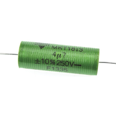 Vishay MKT 1813 Metallised Polyester Film Capacitor, 160 V ac, 250 V dc, ±10%, 4.7μF, Through Hole