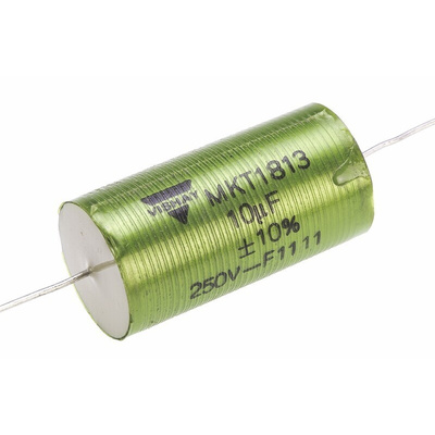 Vishay MKT 1813 Metallised Polyester Film Capacitor, 160 V ac, 250 V dc, ±10%, 10μF, Through Hole