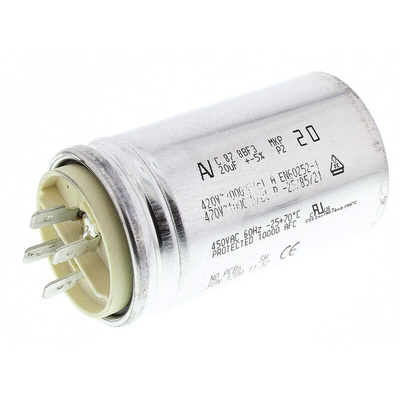 KEMET 20μF Polypropylene Capacitor PP 500V ac ±5% Tolerance Chassis Mount C87 Series