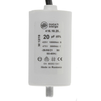 Ducati Energia 4.16.10 Polypropylene Film Capacitor, 400 → 500V ac, ±5%, 20μF, Stud Mount