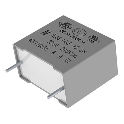 KEMET R46 Polypropylene Film Capacitor, 310V ac, ±10%, 1μF, Through Hole