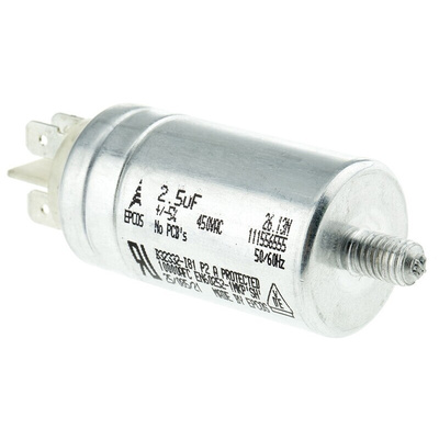 EPCOS B32332 Polypropylene Film Capacitor, 450V ac, ±5%, 2.5μF, Stud Mount