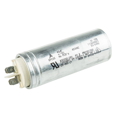 EPCOS B32332 Polypropylene Film Capacitor, 450V ac, ±5%, 40μF, Stud Mount