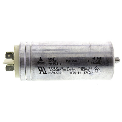 EPCOS B32332 Polypropylene Film Capacitor, 450V ac, ±5%, 60μF, Stud Mount