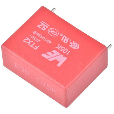 Wurth Elektronik WCAP-FTX2 Polypropylene Capacitor PP, 275V ac, ±10%, 1μF, Through Hole