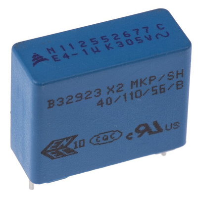 EPCOS B32923C Polypropylene Film Capacitor, 305V ac, ±10%, 1μF, Through Hole