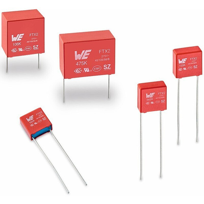 Wurth Elektronik WCAP-FTX2 Metallised Polypropylene Film Capacitor, 275V ac, ±10%, 1.5μF