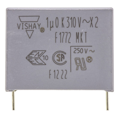 Vishay F1772 Polyester Film Capacitor, 310V ac, ±10%, 1μF, Through Hole