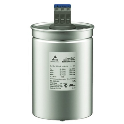 Epcos B25667C Polypropylene Film Capacitor, 440 V ac, 525 V ac, -5 → +10%, 144μF, Stud Mount