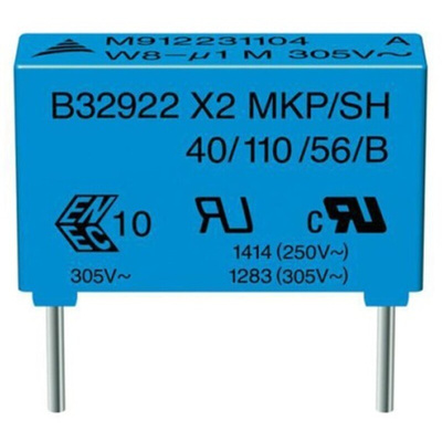 EPCOS B32922H Polypropylene Capacitor PP, 305 V ac, 630 V dc, ±10%, 330nF, Through Hole