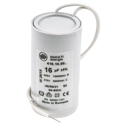 Ducati Energia 4.16.10 Polypropylene Film Capacitor, 450V ac, ±5%, 16μF, Plug In