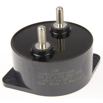 Cornell-Dubilier 944U Polypropylene Film Capacitor, 800V dc, ±10%, 100μF, Stud Mount