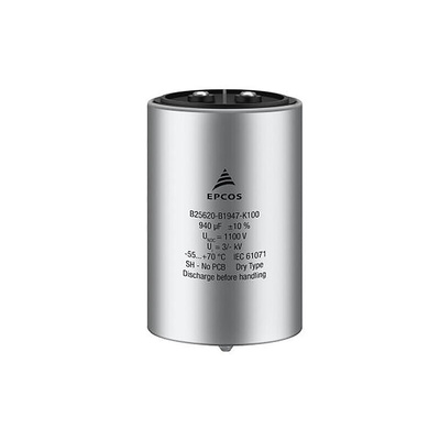 EPCOS B2562 Metallised Polypropylene Film Capacitor, 1.1kV dc, ±10%, 480μF, Stud Mount