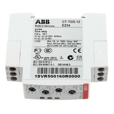 ABB SPDT Timer Relay, Pulse Generator, 24 → 240 V ac, 24 → 48 V dc 0.05 s → 100 h, DIN Rail Mount