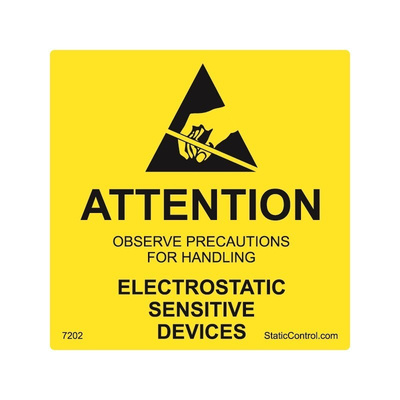 7202 | SCS Yellow Safety Labels, Attention-Text 51 mm x 51mm