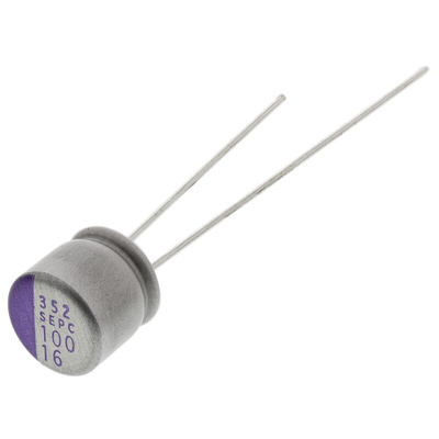 Panasonic 100μF Through Hole Polymer Capacitor, 16V dc
