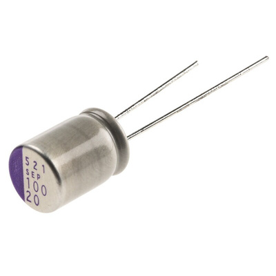 Panasonic 100μF Through Hole Polymer Capacitor, 20V dc