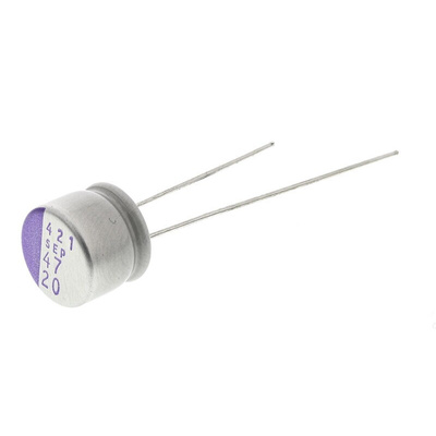 Panasonic 47μF Through Hole Polymer Capacitor, 20V dc