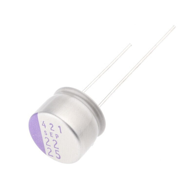 Panasonic 22μF Through Hole Polymer Capacitor, 25V dc