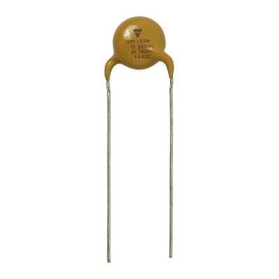 Vishay Single Layer Ceramic Capacitor (SLCC) 4.7nF 500V ac ±20% Y5U Dielectric, VY1, Through Hole +125°C Max Op. Temp.