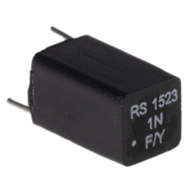 RS PRO Polystyrene Capacitor 1nF 63V dc ±1% Tolerance Through Hole 7.5mm diameter