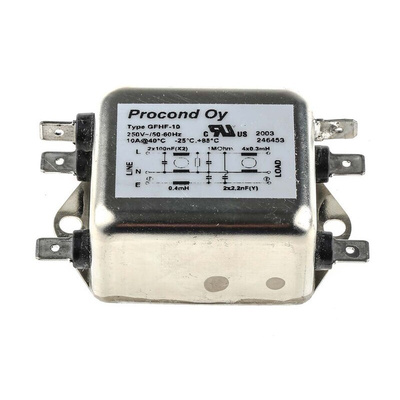 RS PRO 10A 250 V ac 400Hz, Chassis Mount RFI Filter, Tab