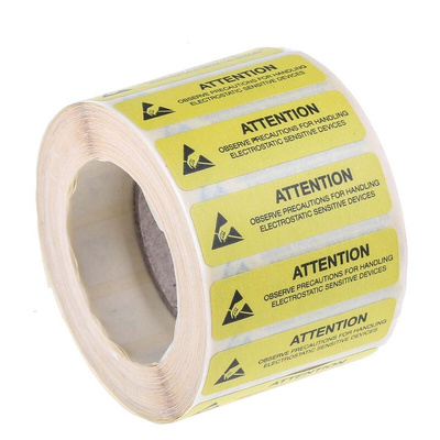 RS PRO Yellow Vinyl ESD Label, Attention Observe Precautions For Handling Electrostatic Discharge Sensitive Device-Text