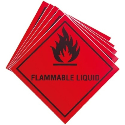 RS PRO Vinyl Safety Labels, Flammable Liquid-Text 100 mm x 100mm