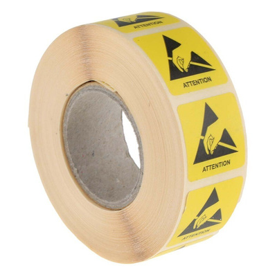 RS PRO Yellow Paper ESD Label, Attention-Text 25 mm x 25mm