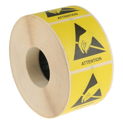 RS PRO Yellow Paper ESD Label, Attention-Text 50 mm x 50mm