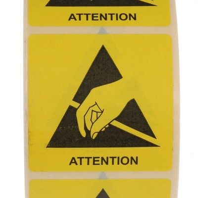 RS PRO Yellow Paper ESD Label, Attention-Text 50 mm x 50mm