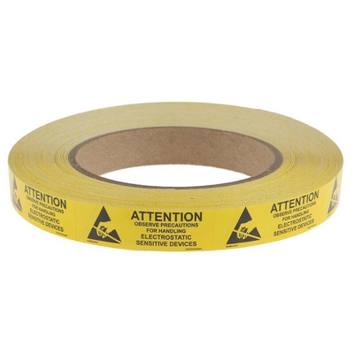 SCS Black, Yellow Paper ESD Label, Observe Precautions for Handling Electrostatic Sensitive Devices-Text 16 mm x 51mm