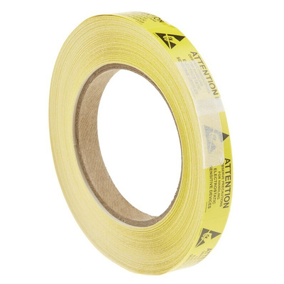 SCS Black, Yellow Paper ESD Label, Observe Precautions for Handling Electrostatic Sensitive Devices-Text 16 mm x 51mm