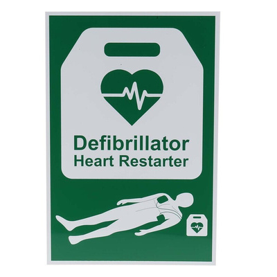 RS PRO Rigid Plastic AED Sign, H200 mm W300mm