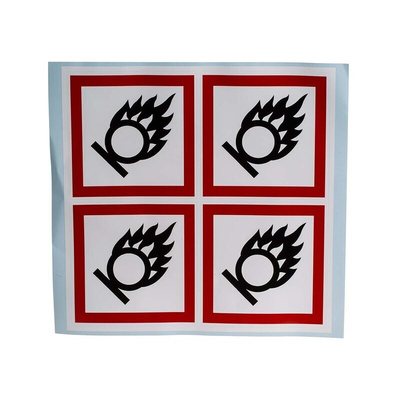 RS PRO White Gloss Polymeric Vinyl Safety Labels, GHS Oxidising-Text 100 mm x 100mm