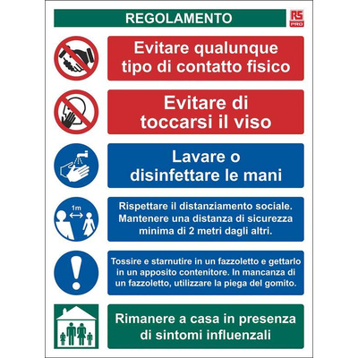 RS PRO PVC Social Distancing Site Safety Sign With Italian Text, 400 x 300mm