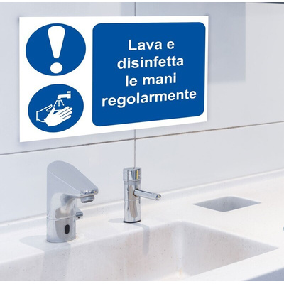RS PRO PVC Mandatory Wash Hands Sign With Italian Text