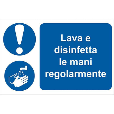 RS PRO PVC Mandatory Wash Hands Sign With Italian Text