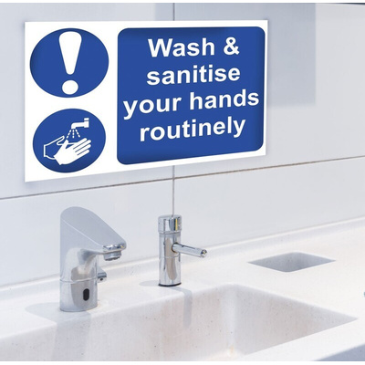 RS PRO PVC Mandatory Wash Hands Sign With English Text, 300 x 200mm